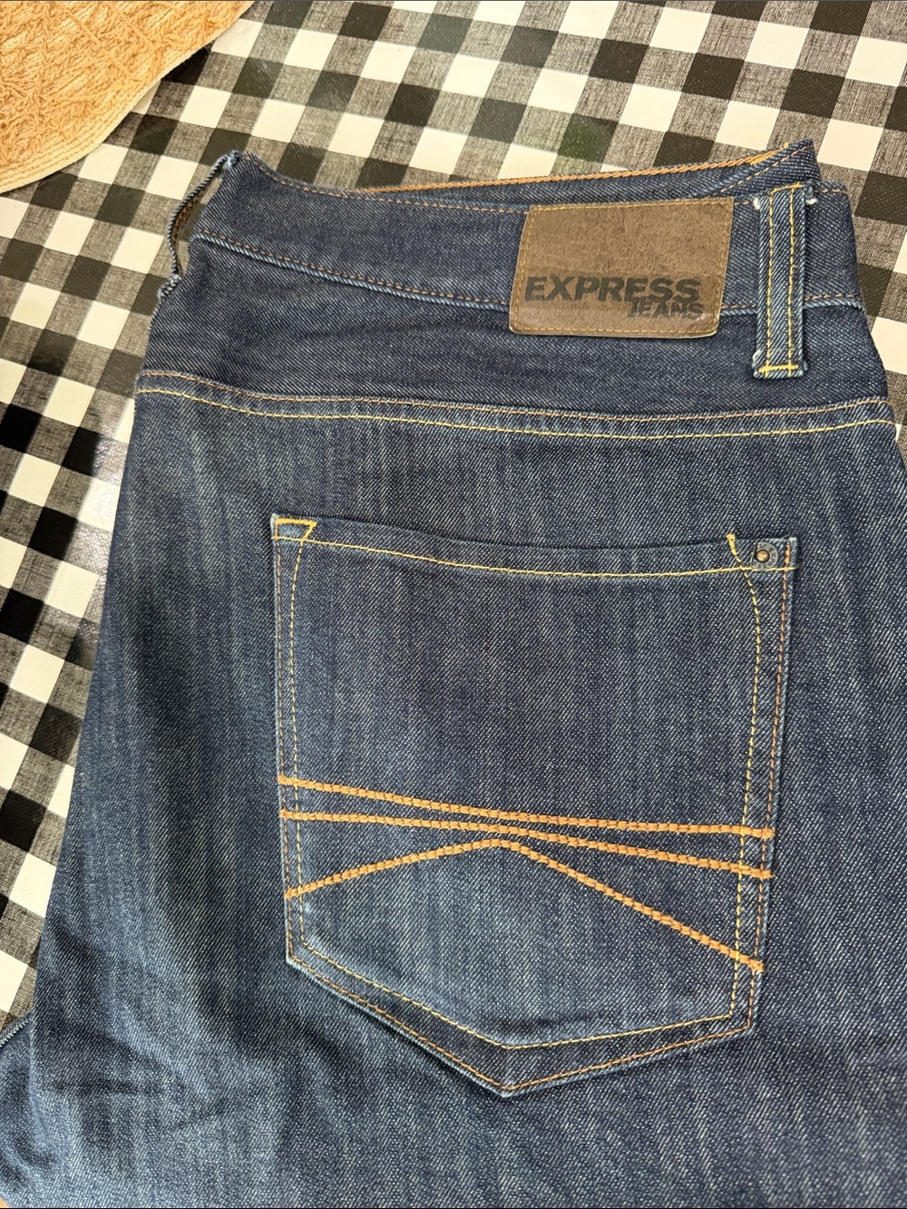 Express Dark Blue Denim Jeans with Yellow Stitching